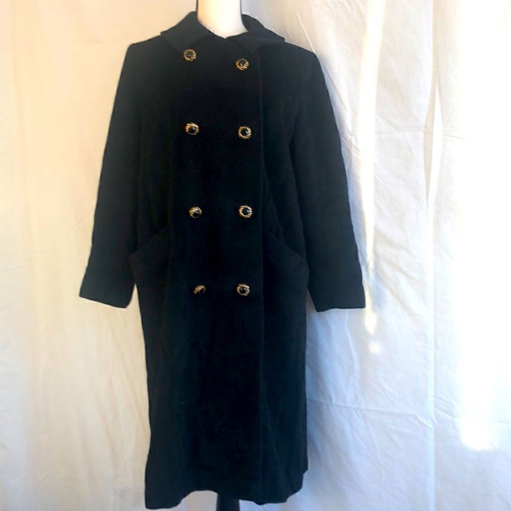 Vintage RANSOHOFFS black 100% baby Llama wool winter coat. Double breasted